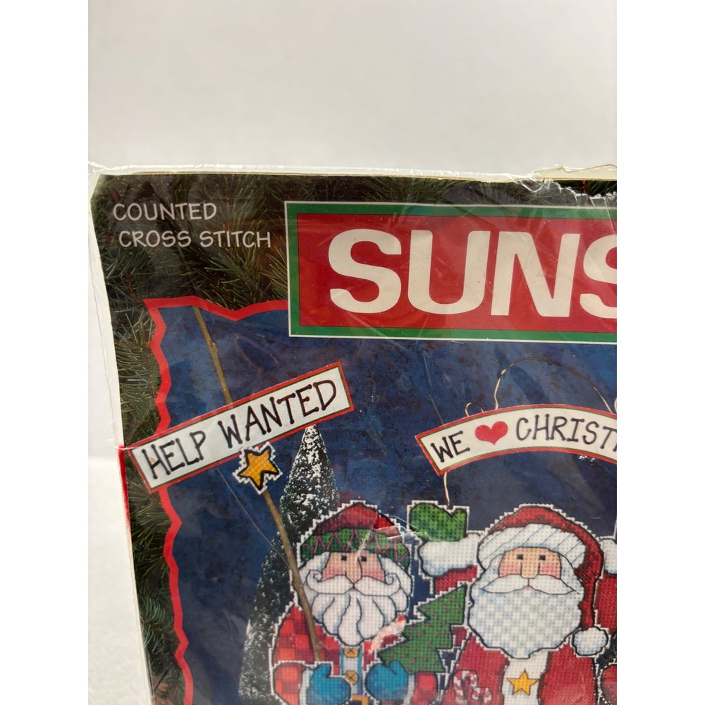 Vintage 1998 Sunset Counted Cross Stitch Kit "Help Wanted" Santa Trio 18353 - Picture 5 of 7